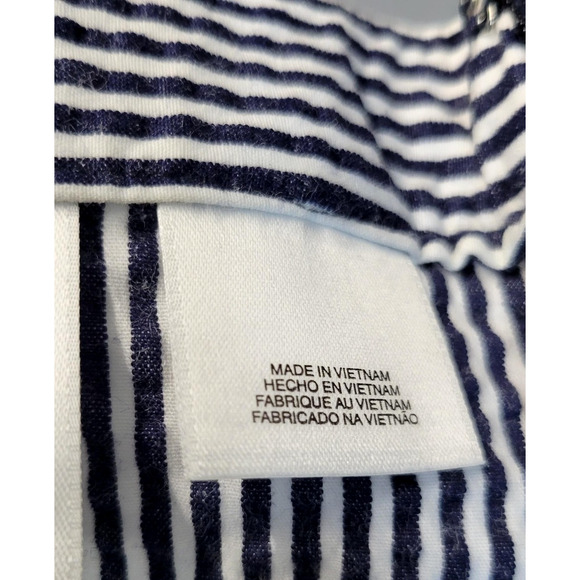 Anne Klein Skirt Womens 12 Navy White Striped Seersucker Cotton Blend Side Zip - Picture 11 of 14